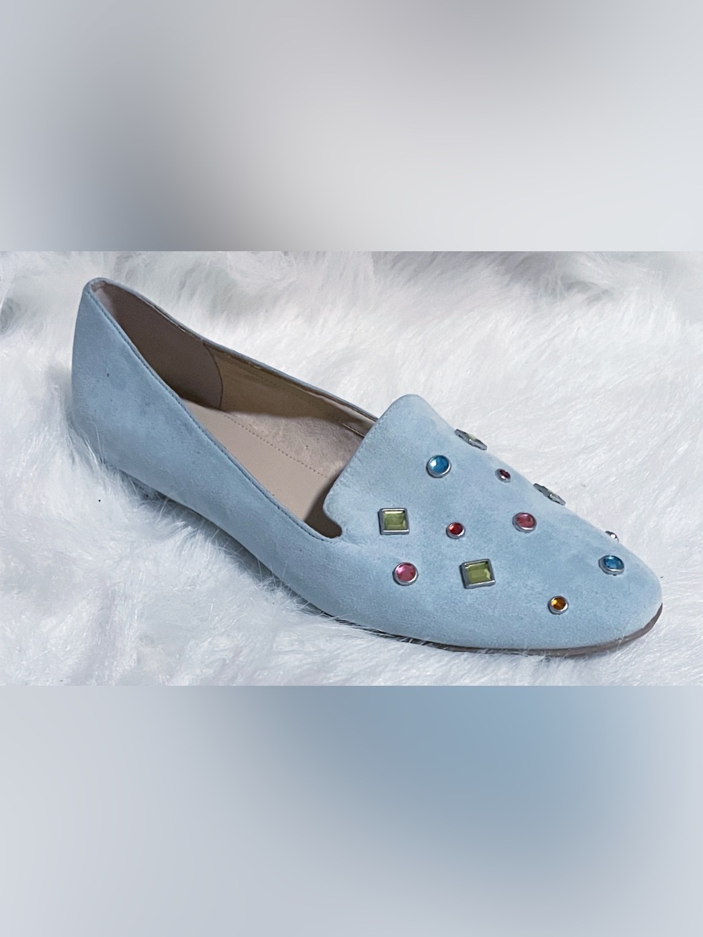 Katy Perry The Turner Light Blue Suede Gem Stone Loafers Size 10